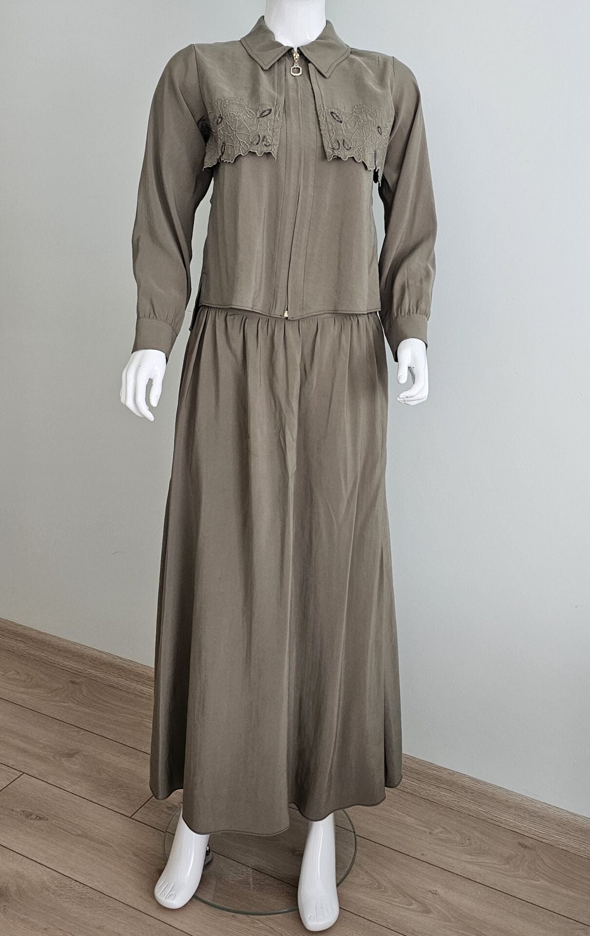 Nakışlı Haki Renk İkili Takım