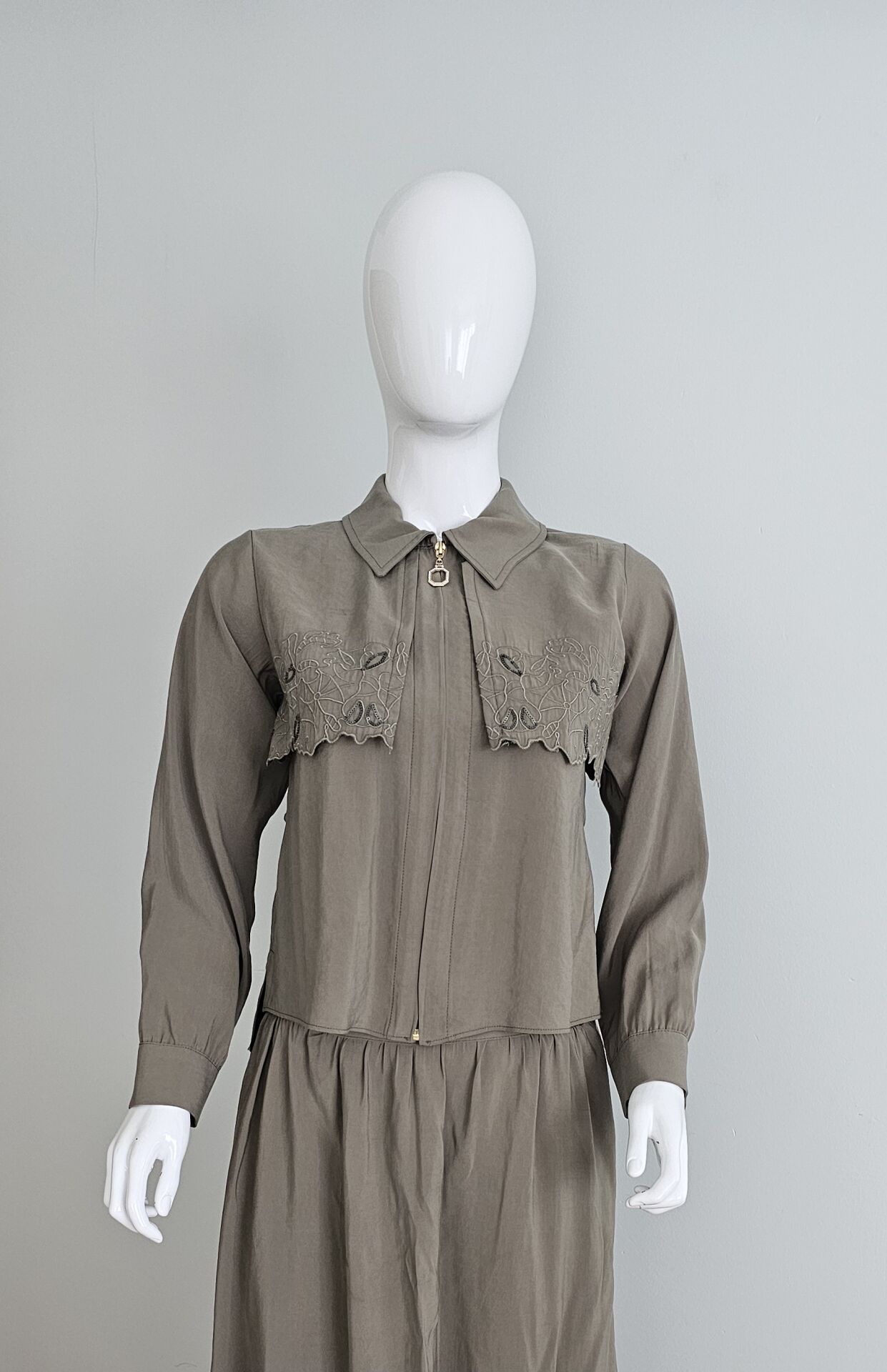 Nakışlı Haki Renk İkili Takım