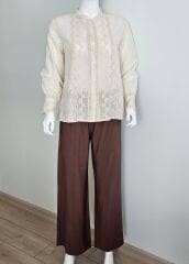 Nakışlı Krem Gömlek